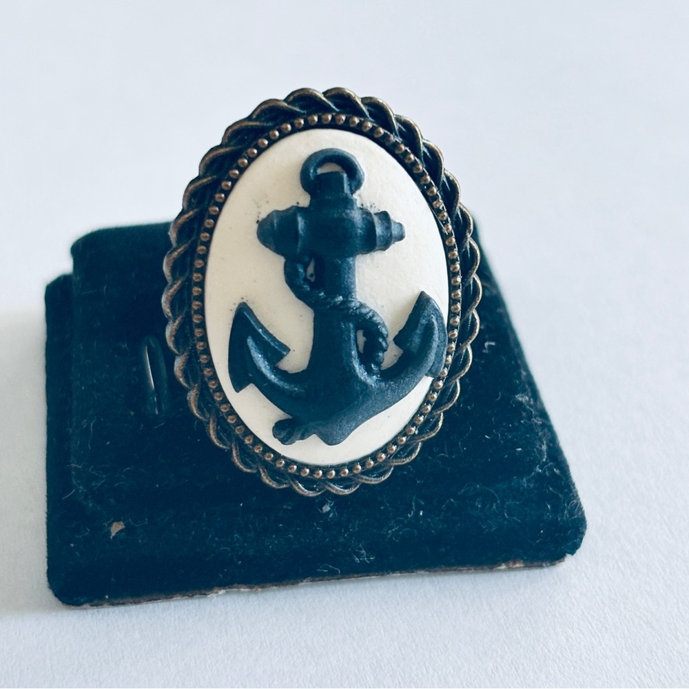 Nautical Adjustable Anchor Cameo Ring